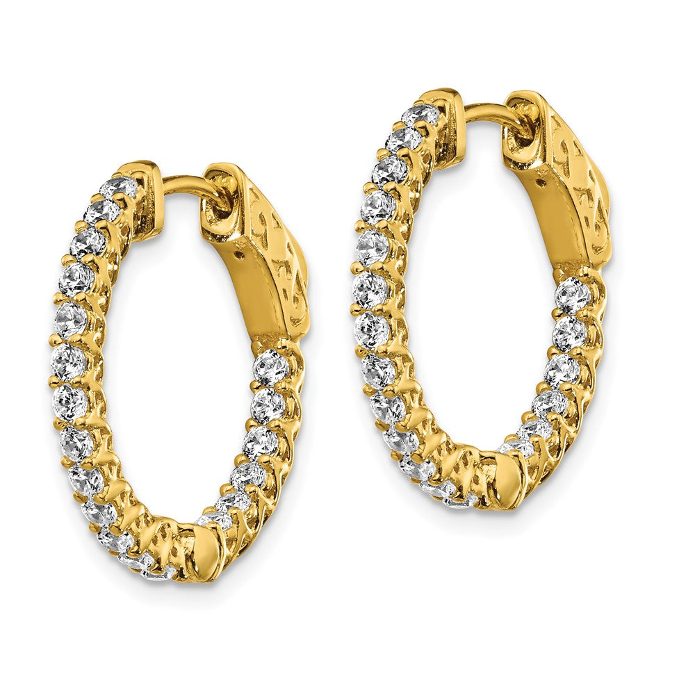 Sterling Shimmer Sterling Silver Gold-tone Flash Gold-plated 38 Stone CZ In and Out Round Hinged Hoop Earrings