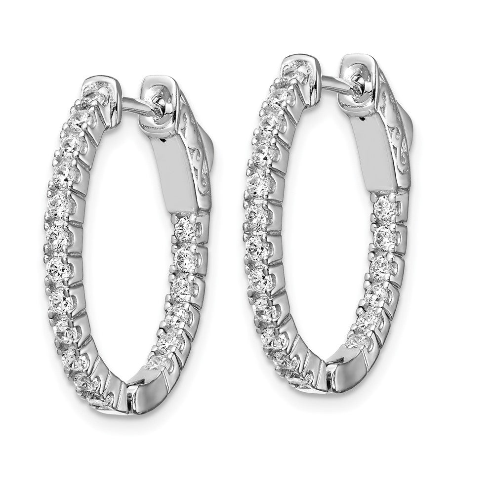 Sterling Shimmer Sterling Silver Rhodium-plated 36 Stone CZ In and Out Oval Hinged Hoop Earrings