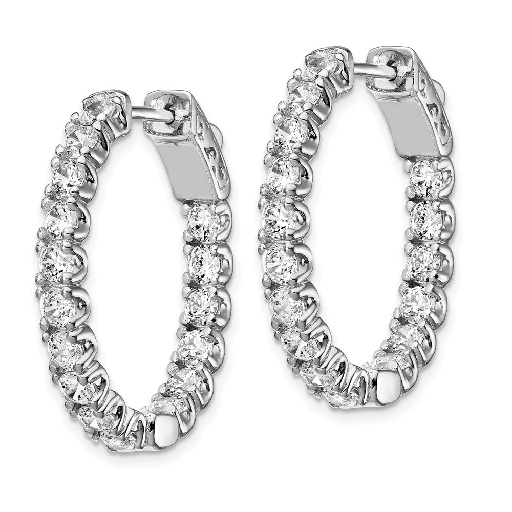 Sterling Shimmer Sterling Silver Rhodium-plated 32 Stone CZ In and Out Oval Hinged Hoop Earrings