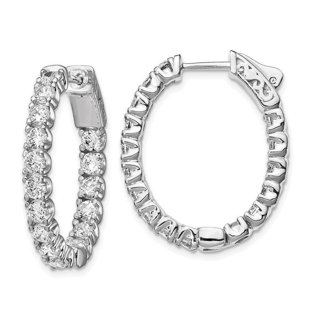 Sterling Shimmer Sterling Silver Rhodium-plated 32 Stone CZ In and Out Oval Hinged Hoop Earrings