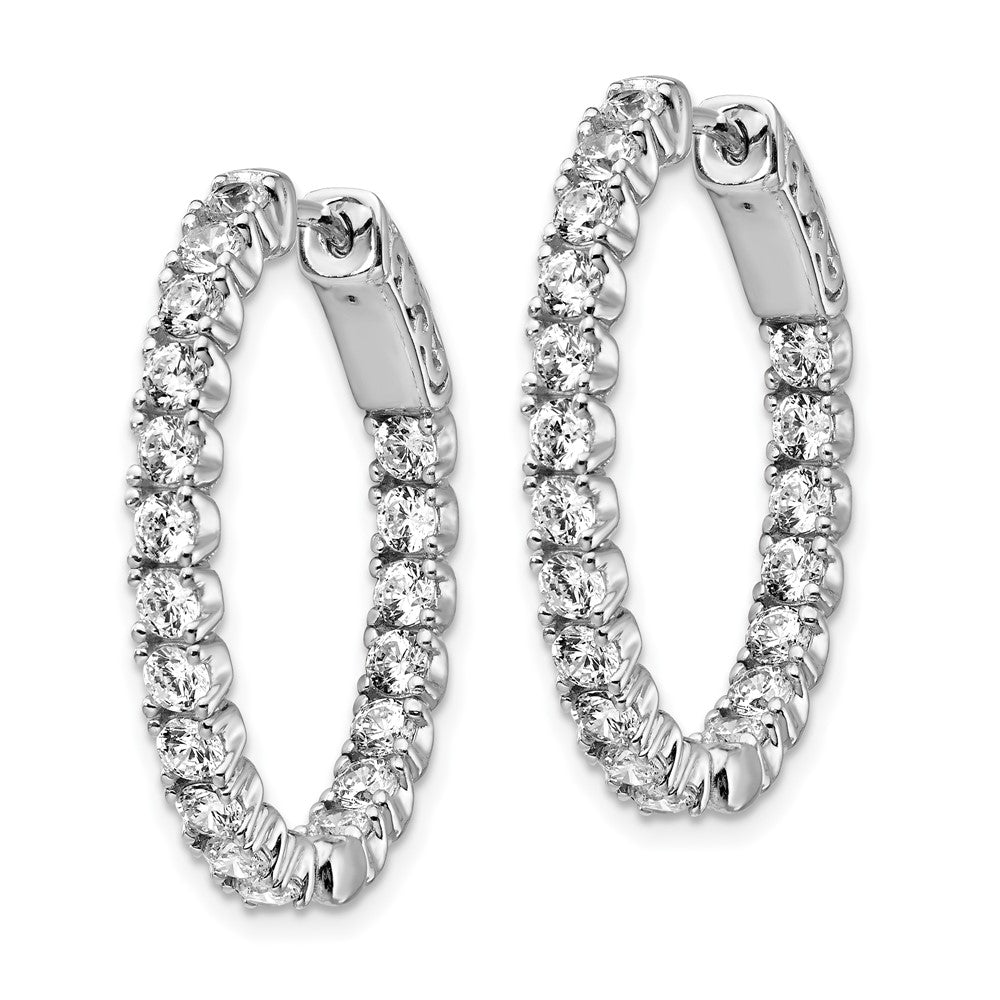 Sterling Shimmer Sterling Silver Rhodium-plated 38 Stone CZ In and Out Oval Hinged Hoop Earrings