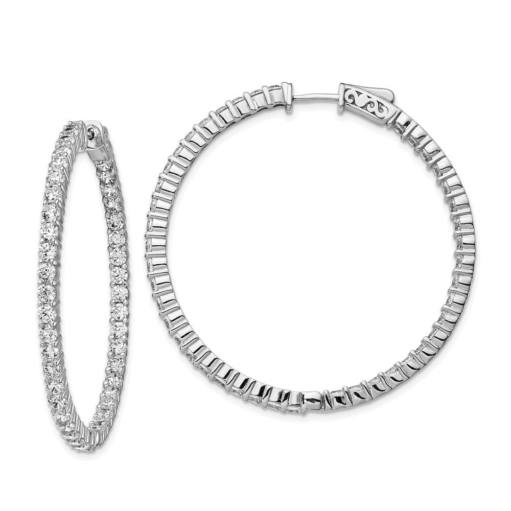 Sterling Shimmer Sterling Silver Rhodium-plated 86 Stone CZ In and Out Round Hinged Hoop Earrings
