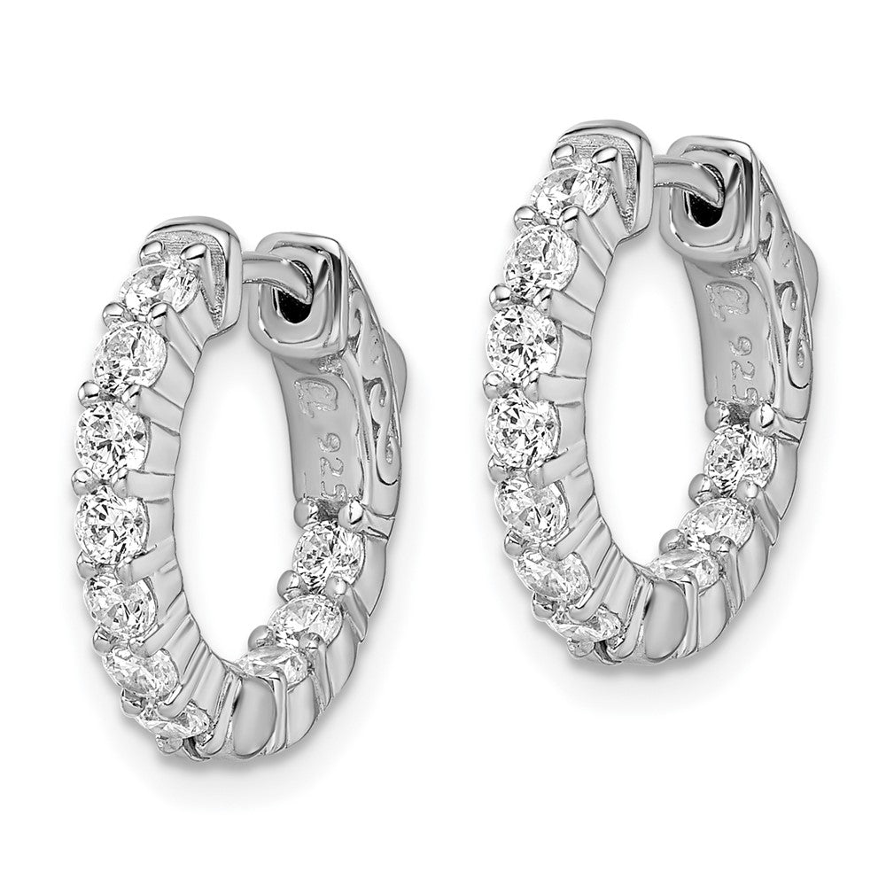 Sterling Shimmer Sterling Silver Rhodium-plated 20 Stone CZ In and Out Round Hinged Hoop Earrings