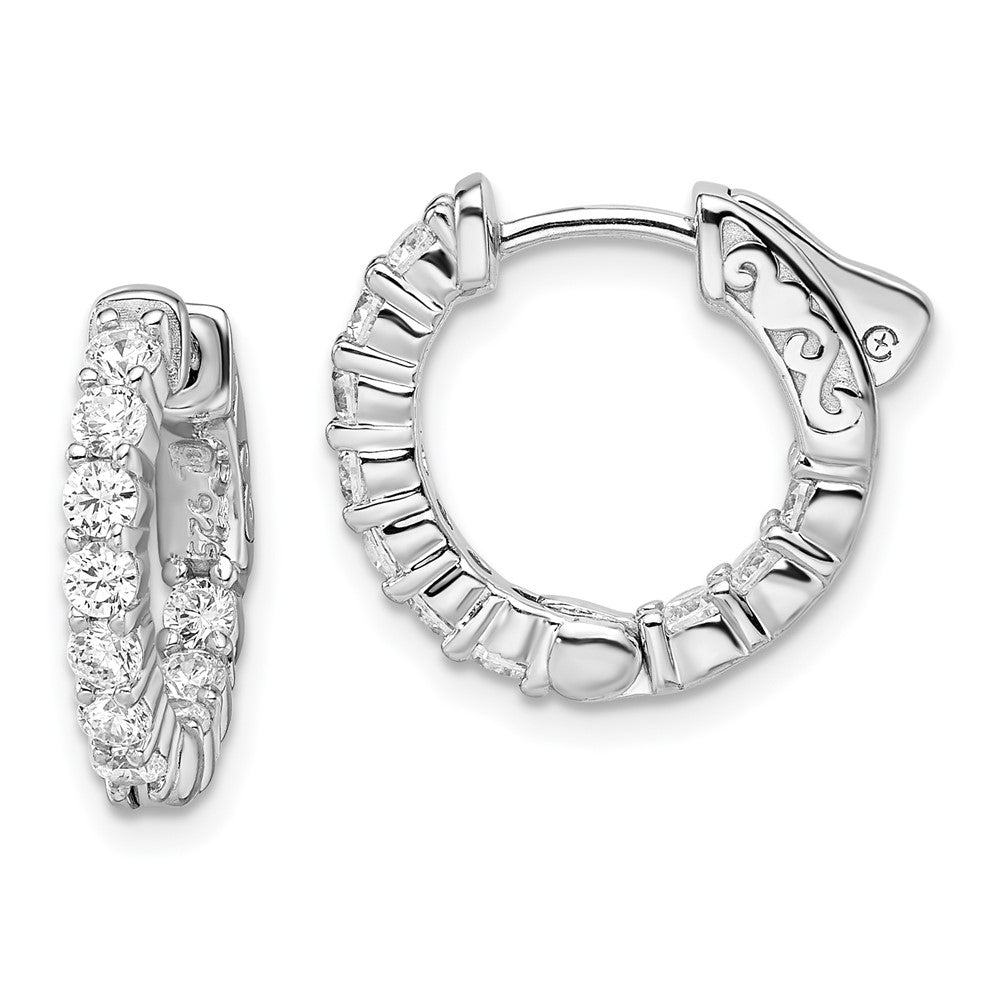 Sterling Shimmer Sterling Silver Rhodium-plated 20 Stone CZ In and Out Round Hinged Hoop Earrings