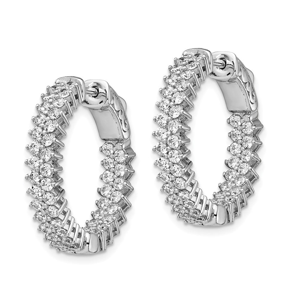 Sterling Shimmer Sterling Silver Rhodium-plated 92 Stone CZ In and Out Round Hinged Hoop Earrings