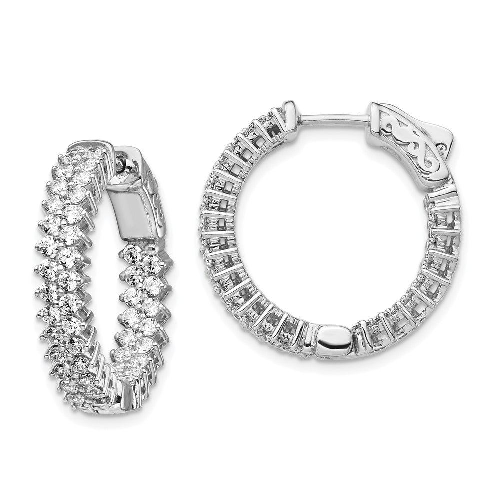 Sterling Shimmer Sterling Silver Rhodium-plated 92 Stone CZ In and Out Round Hinged Hoop Earrings