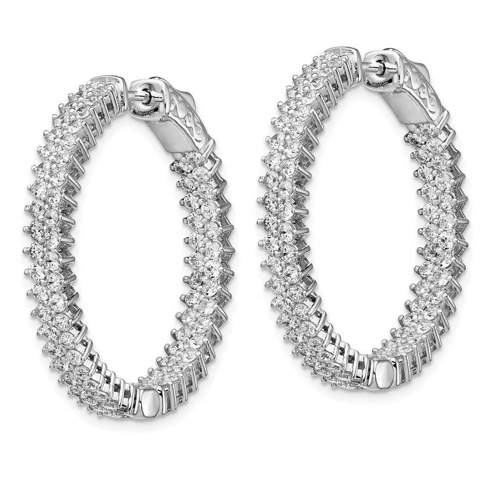 Sterling Shimmer Sterling Silver Rhodium-plated 146 Stone CZ In and Out Round Hinged Hoop Earrings