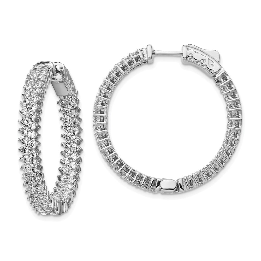 Sterling Shimmer Sterling Silver Rhodium-plated 146 Stone CZ In and Out Round Hinged Hoop Earrings