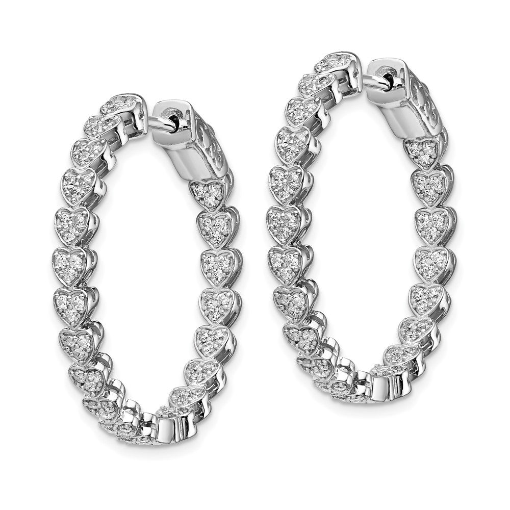 Sterling Shimmer Sterling Silver Rhodium-plated 120 Stone Heart Shaped CZ In and Out Round Hinged Hoop Earrings