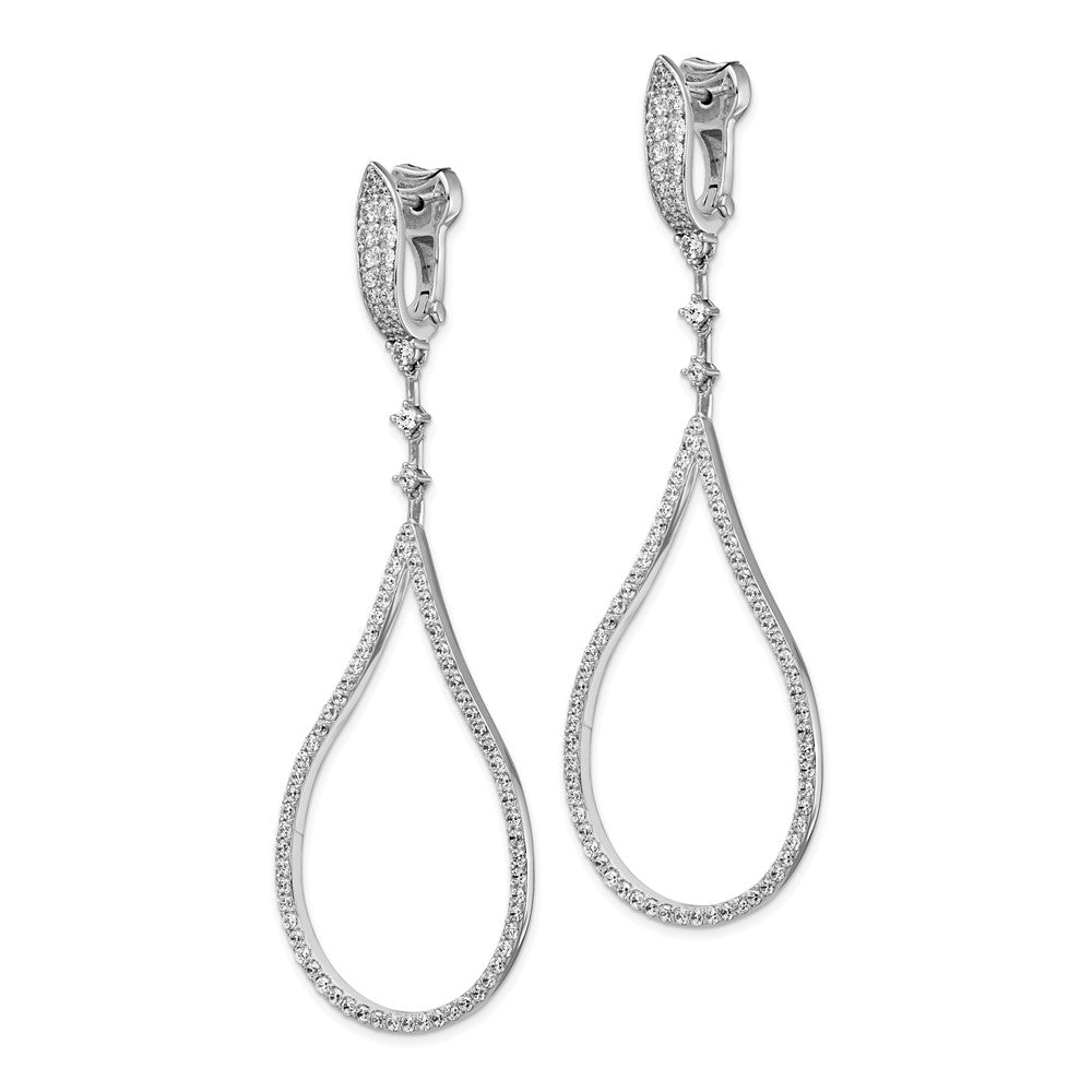Sterling Shimmer Sterling Silver Rhodium-plated 172 Stone CZ Teardrop Dangle Hinged Post Earrings