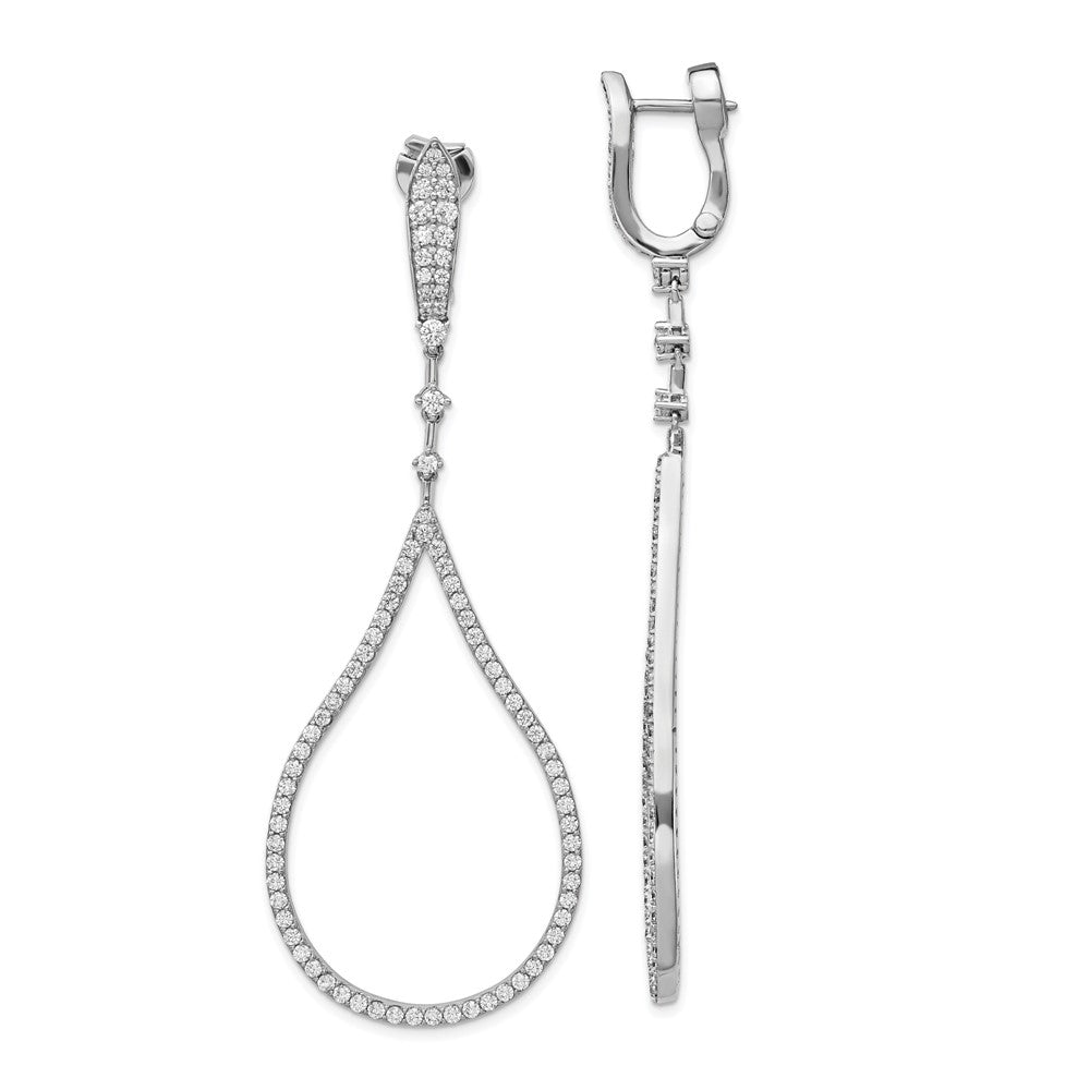 Sterling Shimmer Sterling Silver Rhodium-plated 172 Stone CZ Teardrop Dangle Hinged Post Earrings