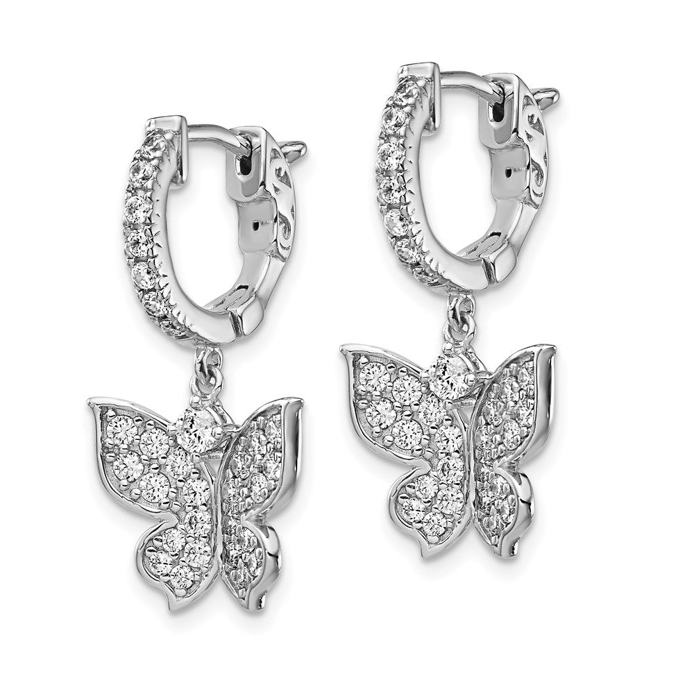 Sterling Shimmer Sterling Silver Rhodium-plated 58 Stone CZ Butterfly Dangle Hinged Hoop Earrings