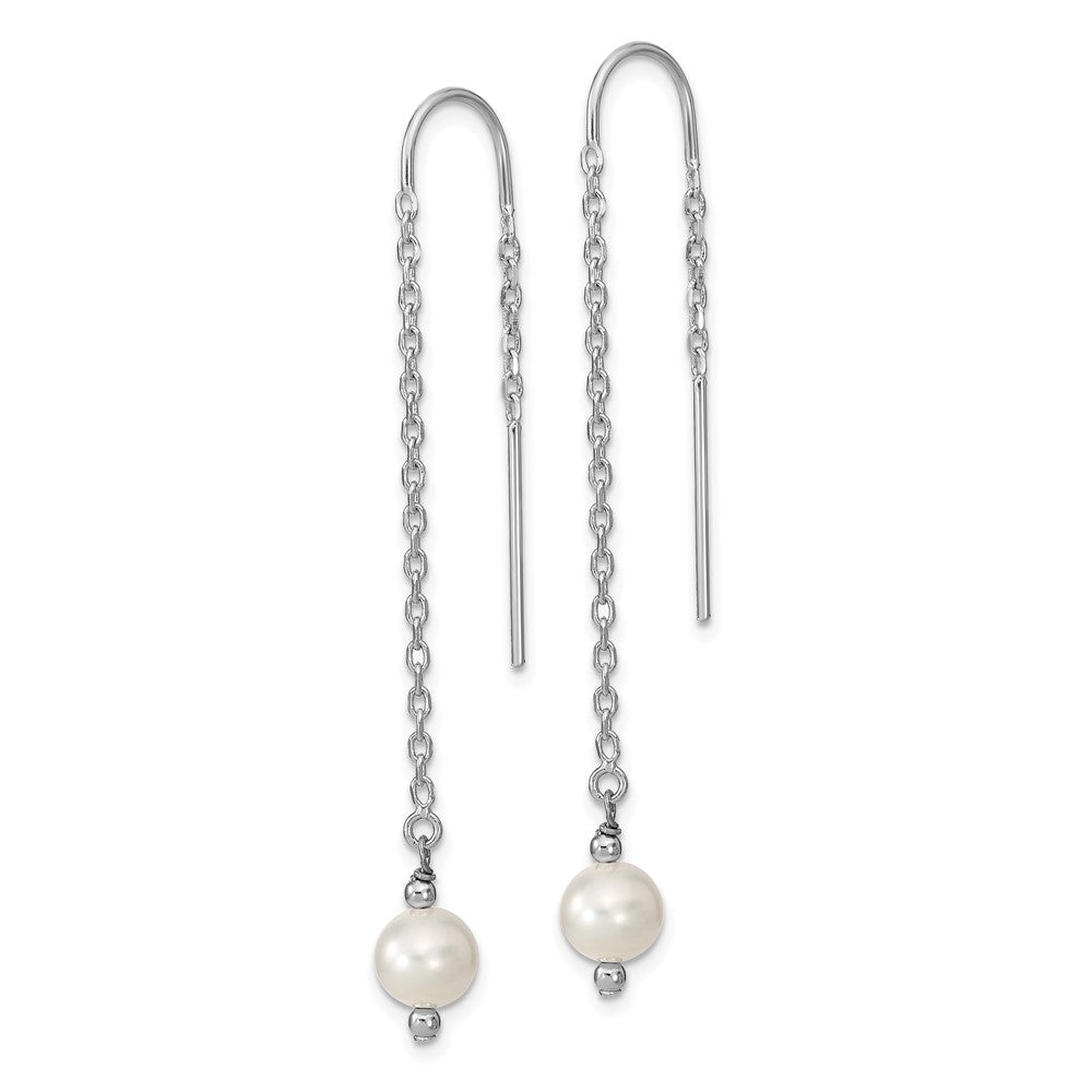 Sterling Silver Rhodium-plated 6- White Semi-Round Freshwater Cultured Pearl Threader Earrings