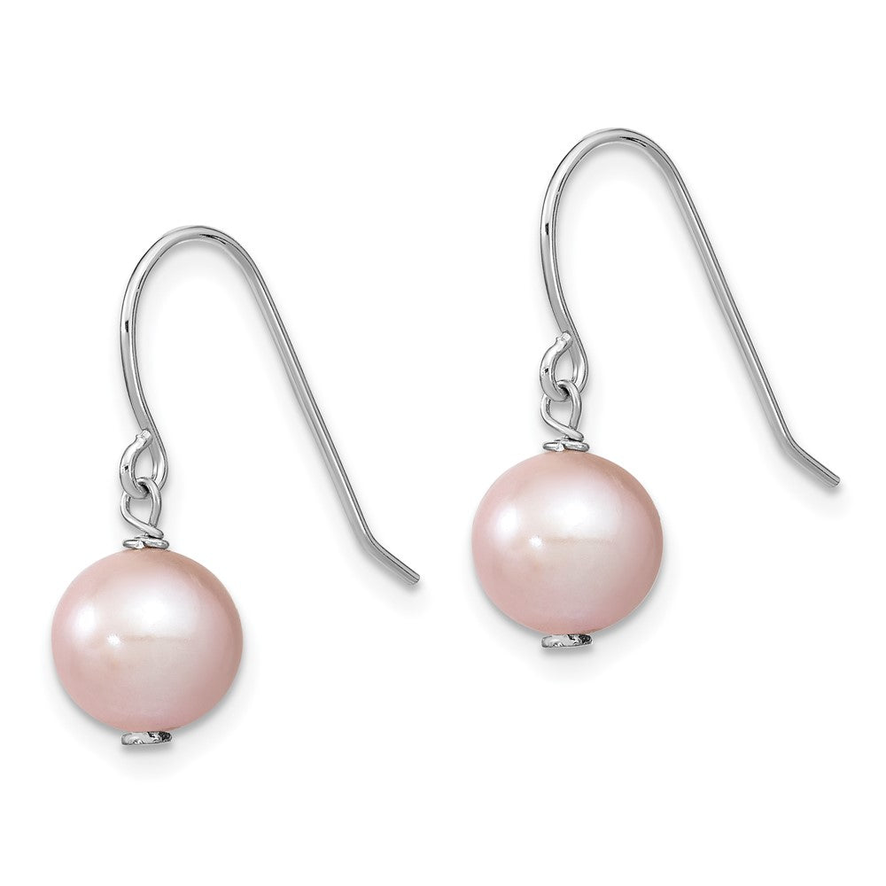 Sterling Silver Rhodium-plated 7- Purple Semi-Round Freshwater Cultured Pearl Dangle Earrings
