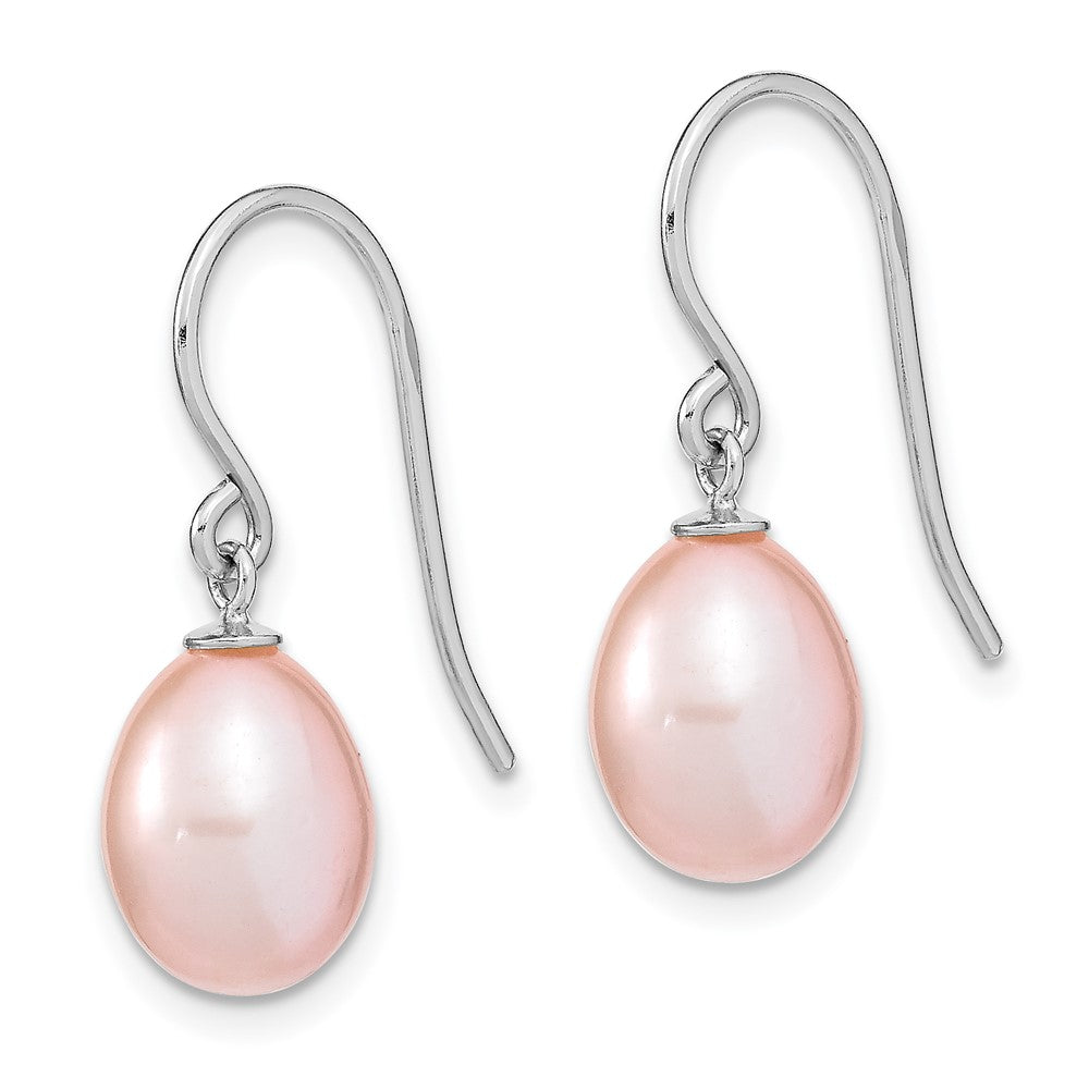 Sterling Silver Rhodium-plated 8- Purple Teardrop Freshwater Cultured Pearl Dangle Earrings
