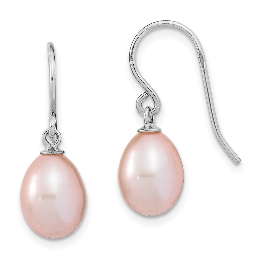 Sterling Silver Rhodium-plated 8- Purple Teardrop Freshwater Cultured Pearl Dangle Earrings