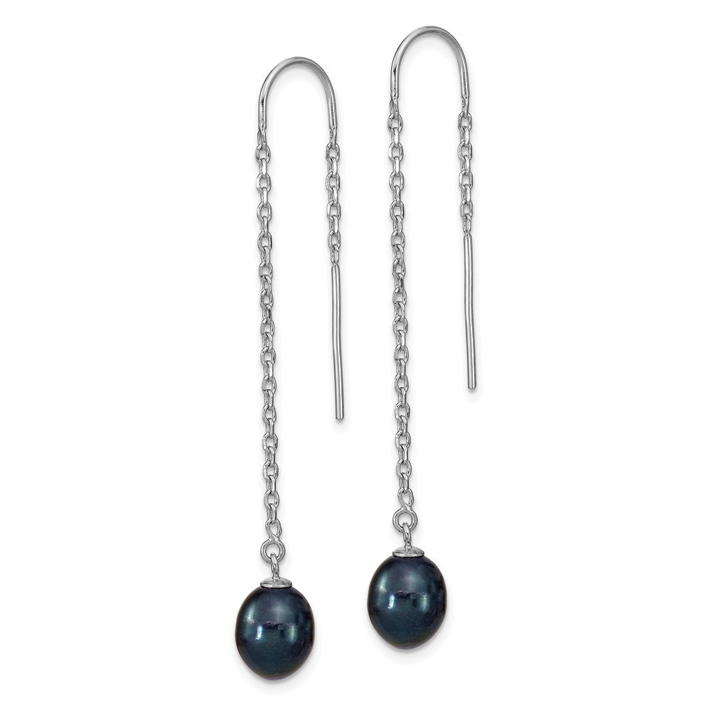 Sterling Silver Rhodium-plated 7- Black Teardrop Freshwater Cultured Pearl Threader Earrings