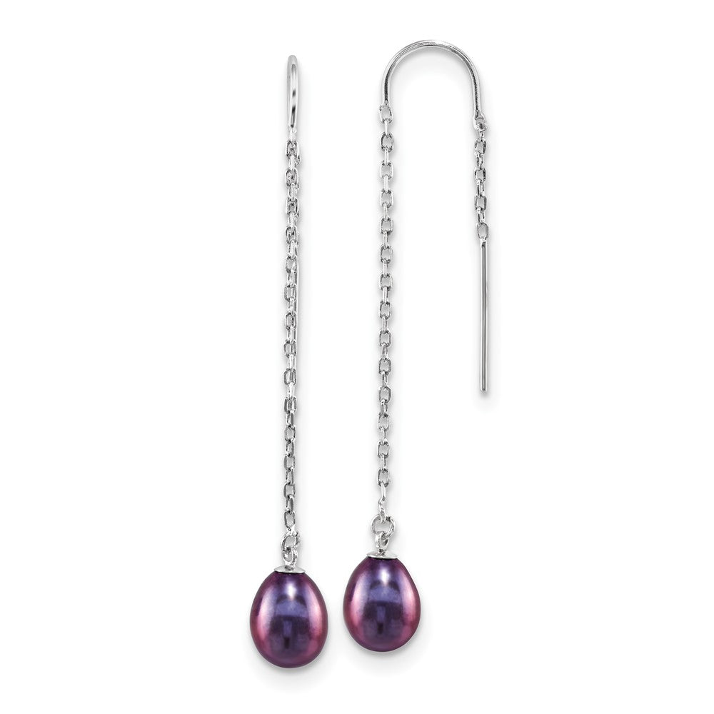 Sterling Silver Rhodium-plated 7- Black Teardrop Freshwater Cultured Pearl Threader Earrings