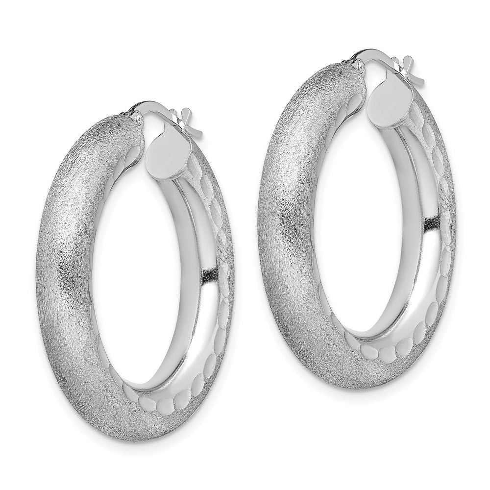 Sterling Silver Rhodium-plated Diamond-cut Polished/Satin Hoop Earrings