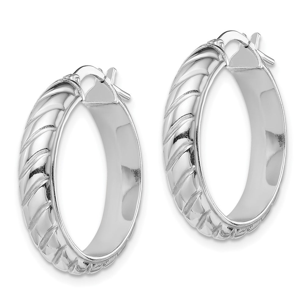 Sterling Silver Rhodium-plated 5x Polished Textured Hoops