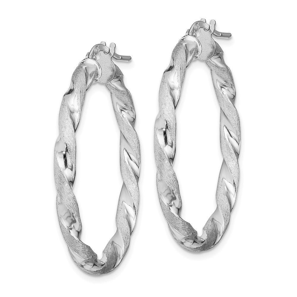 Sterling Silver RH-Plated Satin Polished Twisted 3x Hoop Earrings