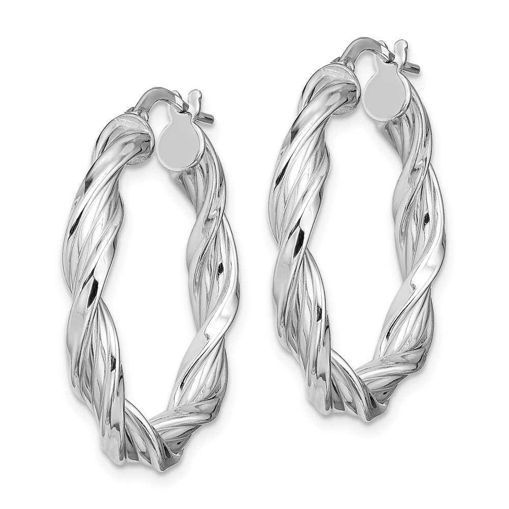 Sterling Silver Rhodium-plated Twisted Hoop Earrings