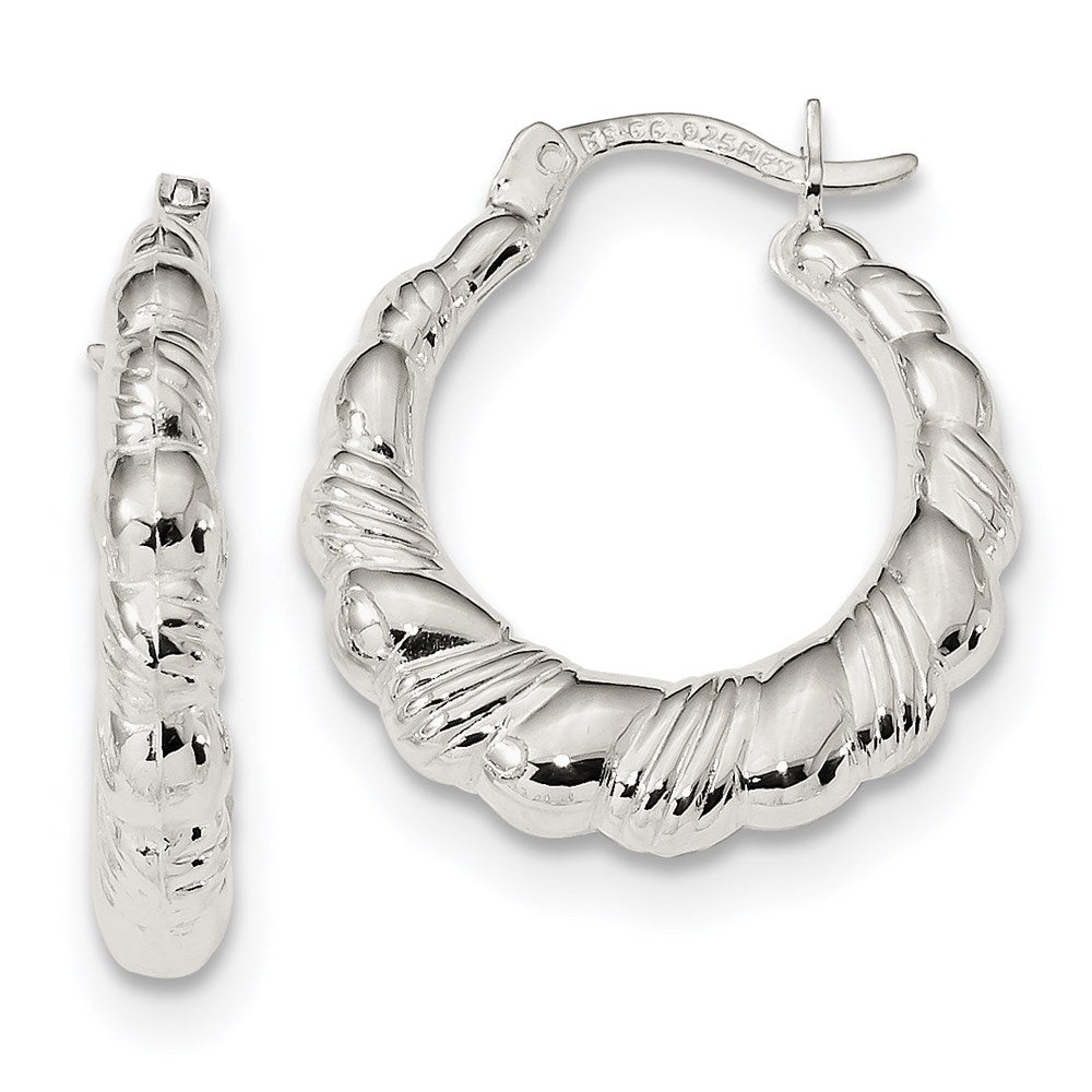 Sterling Silver Textured Scalloped Hoop Earrings