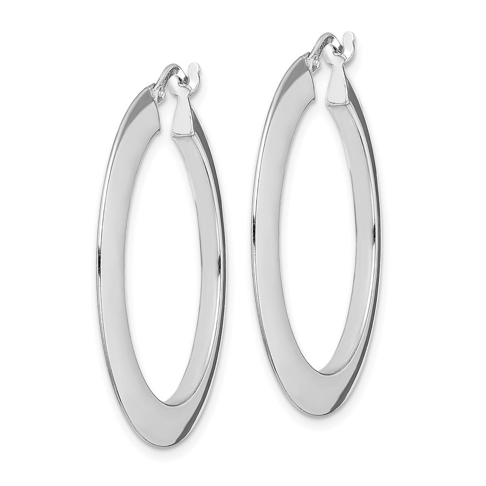 Sterling Silver RH-plated Polished Knife Edge Round Hoop Earrings