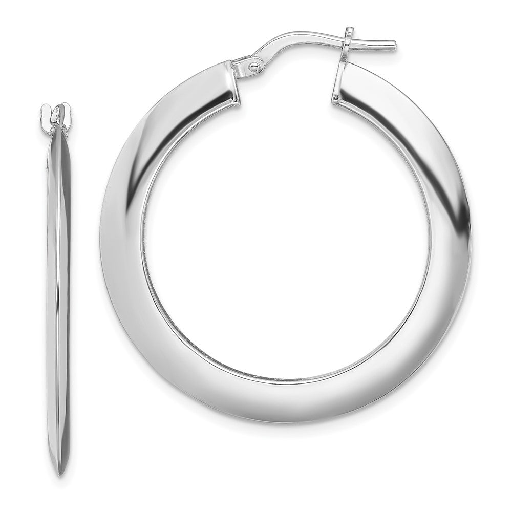 Sterling Silver RH-plated Polished Knife Edge Round Hoop Earrings