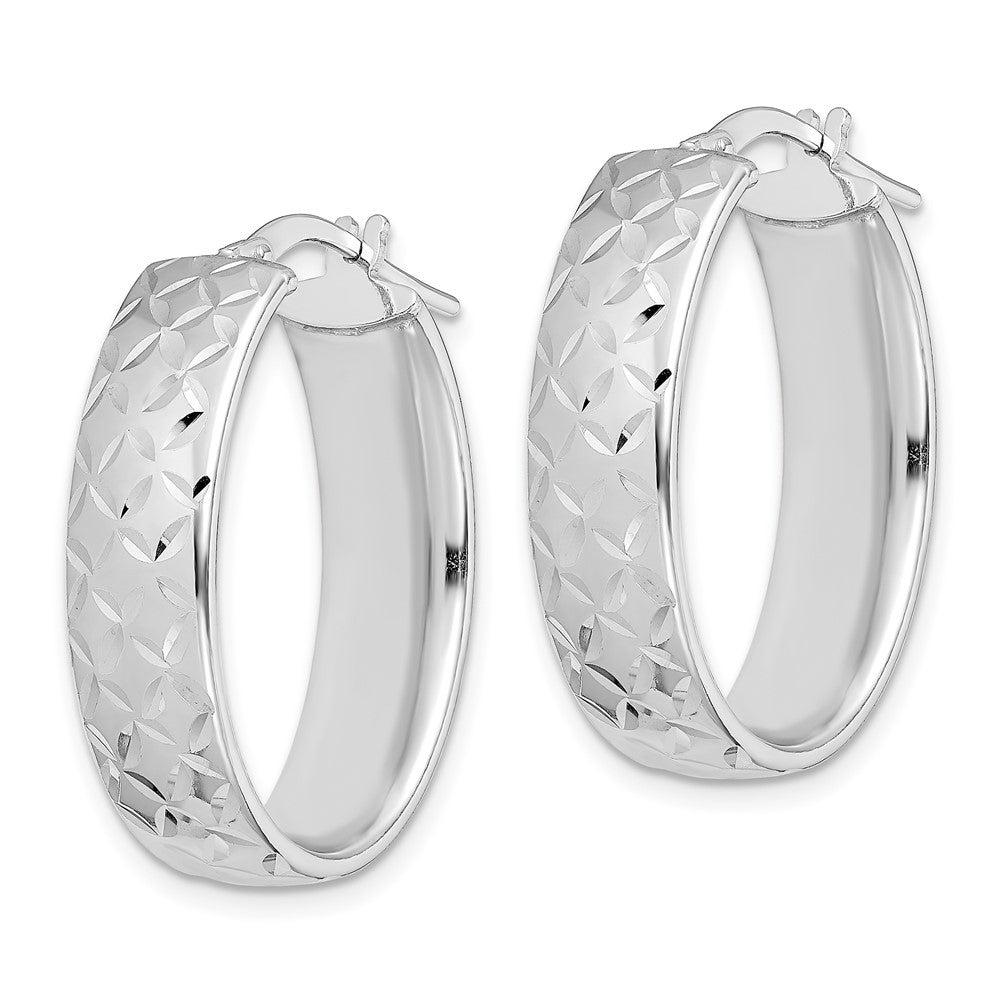 Sterling Silver Rhod-plated Polished & D/C Oval Hoop Earrings