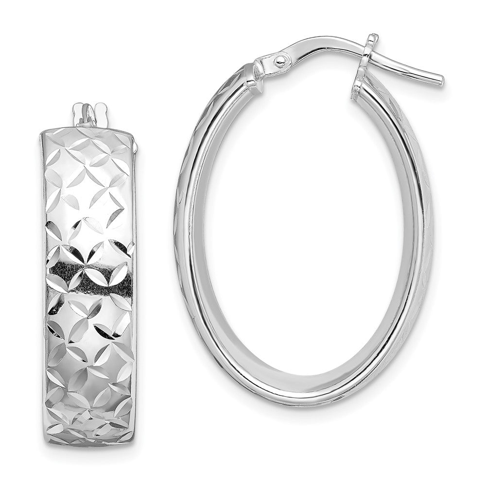 Sterling Silver Rhod-plated Polished & D/C Oval Hoop Earrings