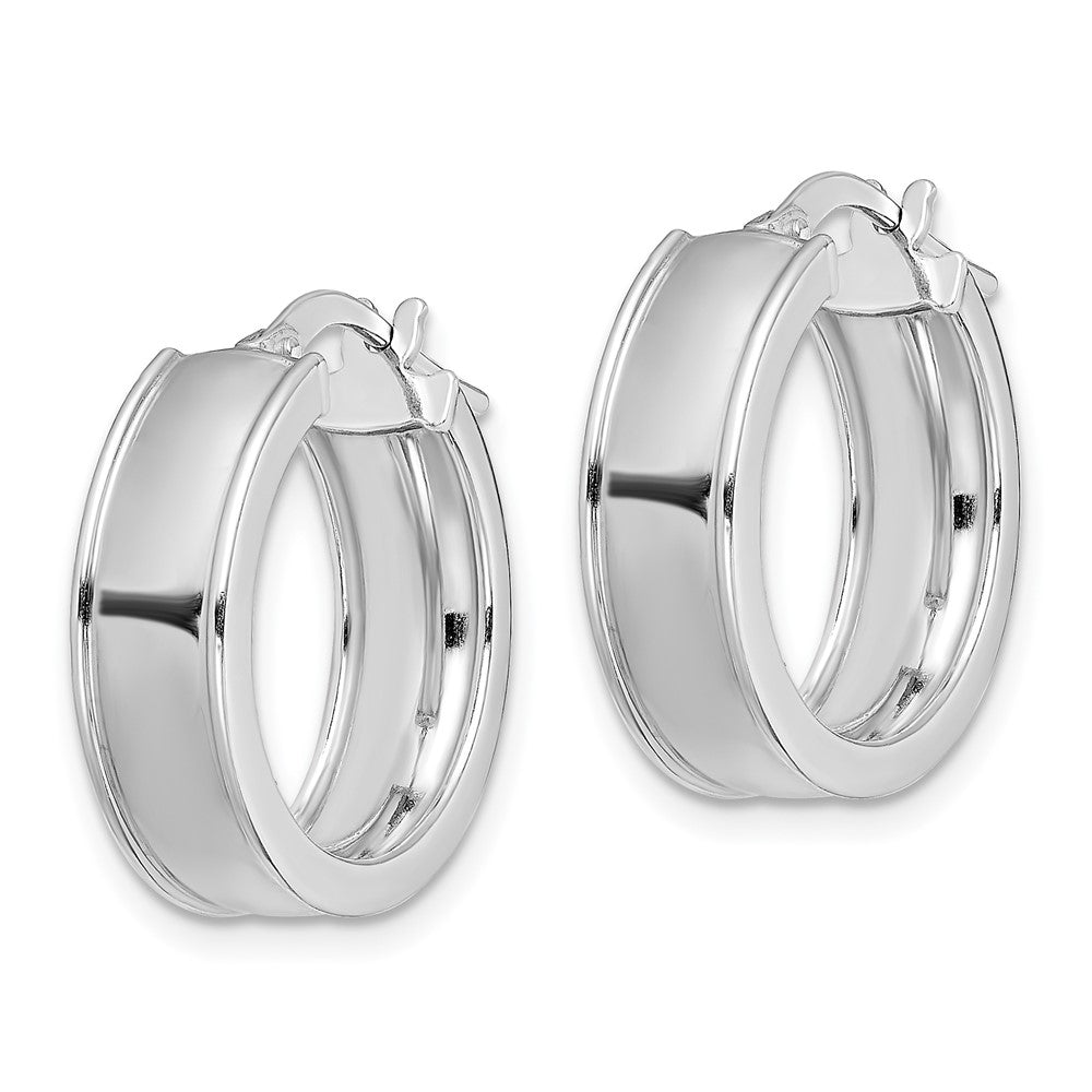 Sterling Silver Rhodium-plated Beveled Edge Round Hoop Earrings