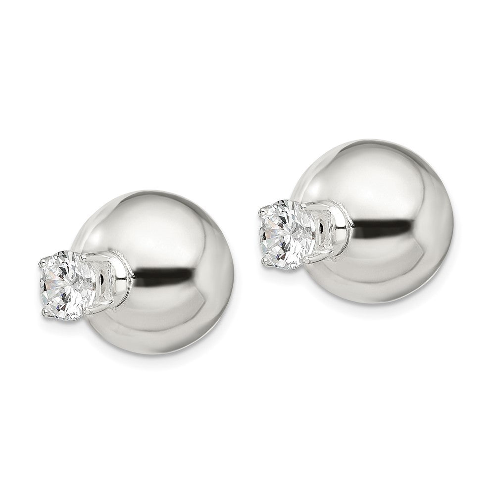 Sterling Silver Polished w/ CZ Front Back Post Earrings