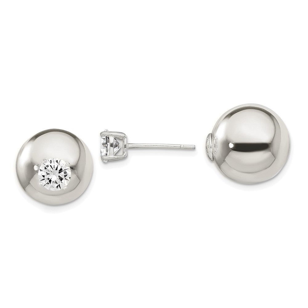 Sterling Silver Polished w/ CZ Front Back Post Earrings