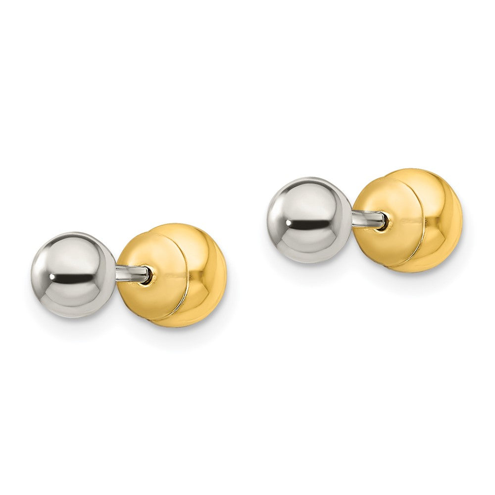 Sterling Silver Gold-tone / Ball Front Back Post Earrings