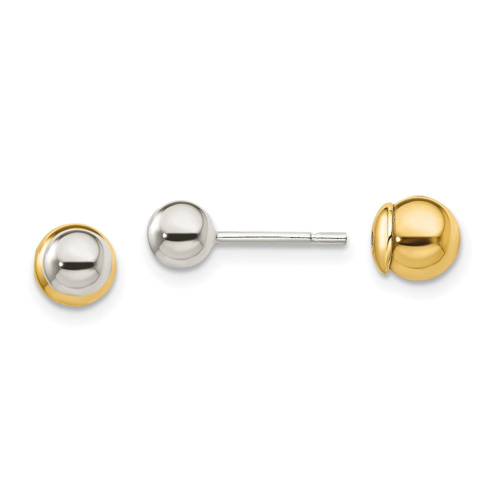 Sterling Silver Gold-tone / Ball Front Back Post Earrings