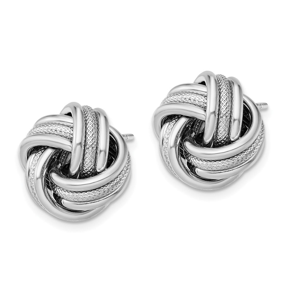 Sterling Silver Rhodium-plated Textured Love Knot Post Earrings
