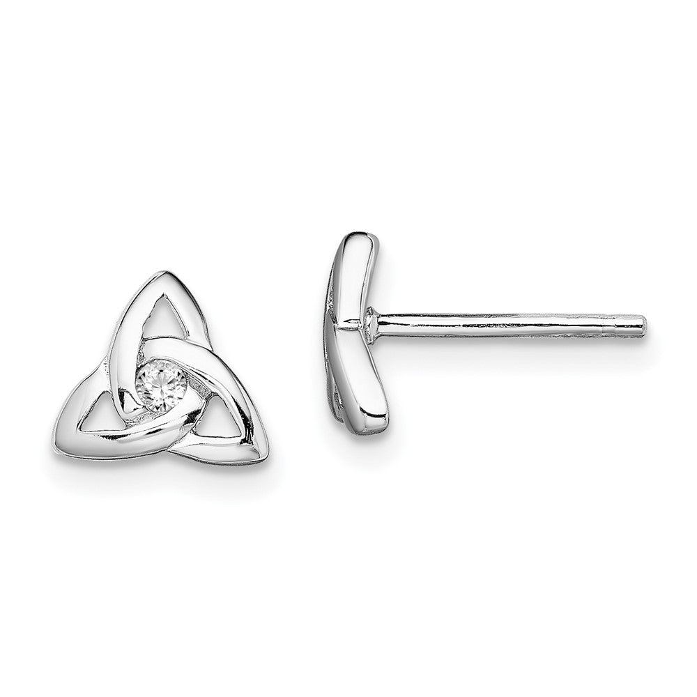Sterling Silver Rhodium-plated CZ Trinity Post Earrings