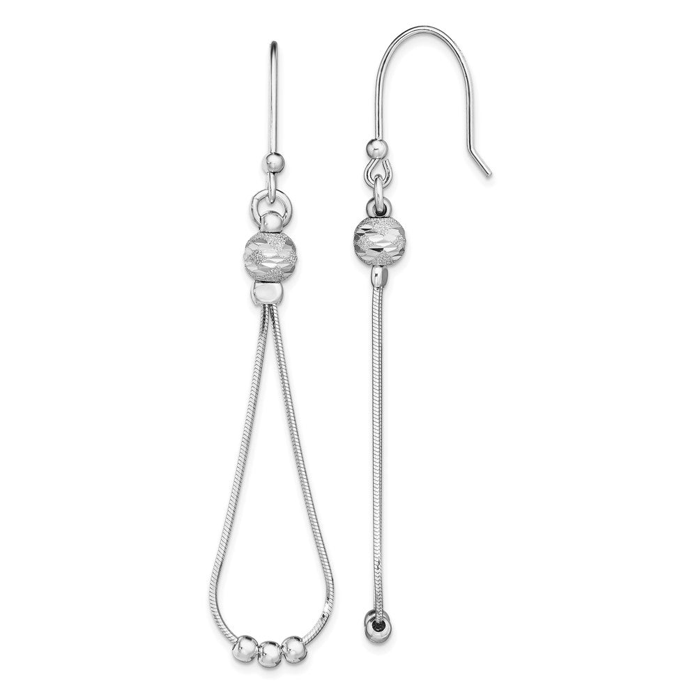 Sterling Silver RH-plated Diamond-cut Beaded Teardrop Chain Dangle Earrings