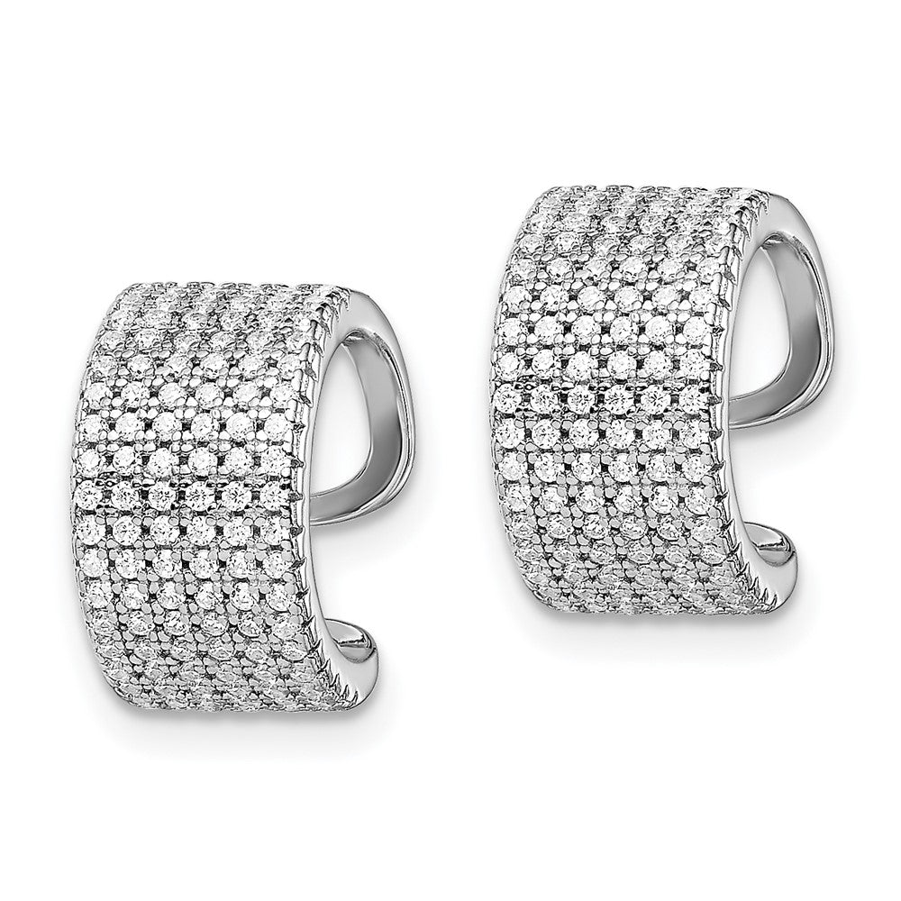 Sterling Silver Rhodium-plated Polished Pave CZ Single Cuff Earring
