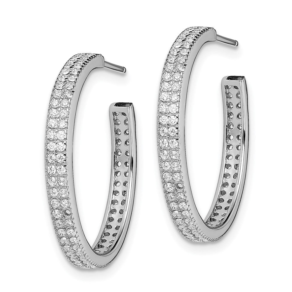 Sterling Silver Rhodium-plated CZ 20x C-Hoop Earrings