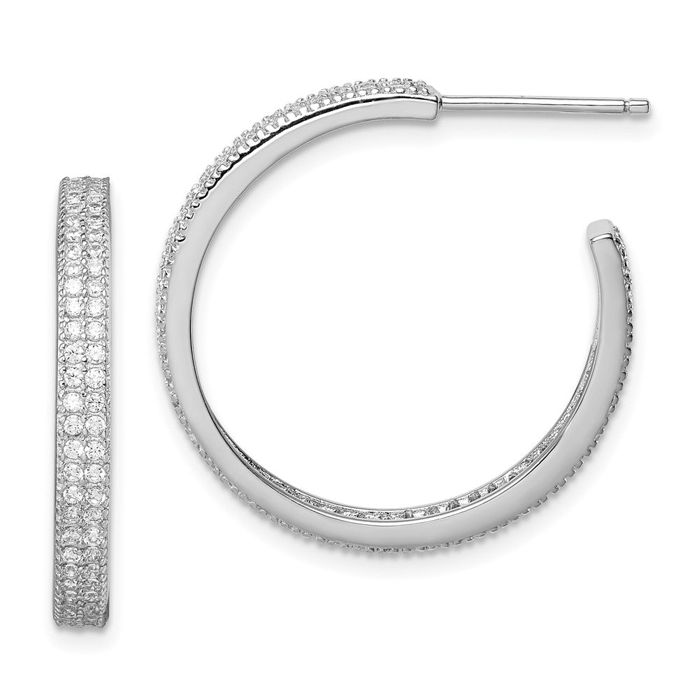 Sterling Silver Rhodium-plated CZ 20x C-Hoop Earrings