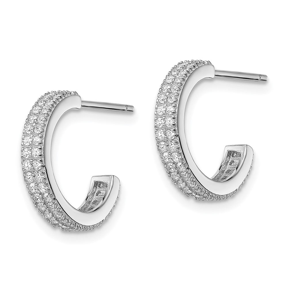 Sterling Silver Rhodium-plated CZ 14x C-Hoop Post Earrings