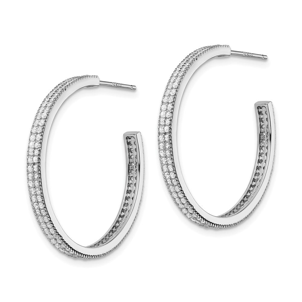 Sterling Silver Rhodium-plated CZ 30x Hoop Earrings