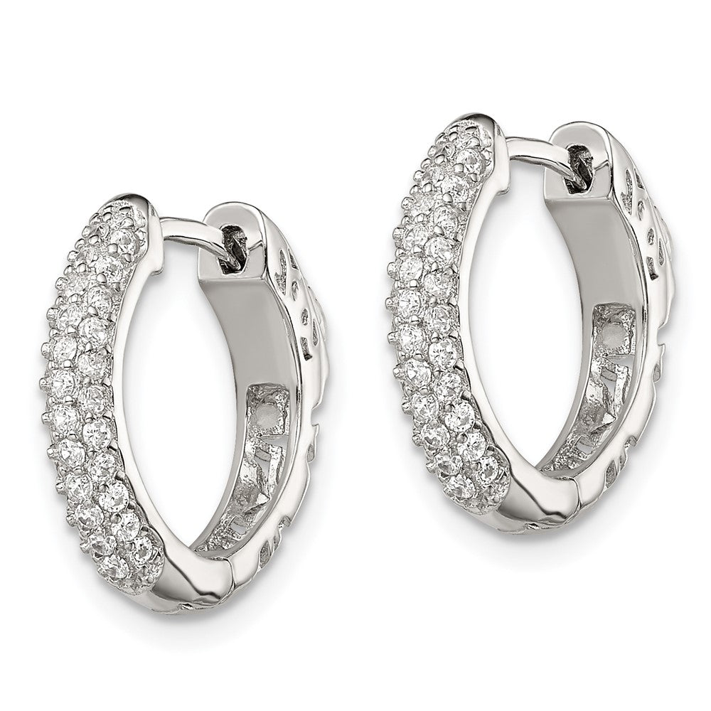 Sterling Silver Rhod-plated PavÂ CZ Safety Lock Hinged Hoop Earrings