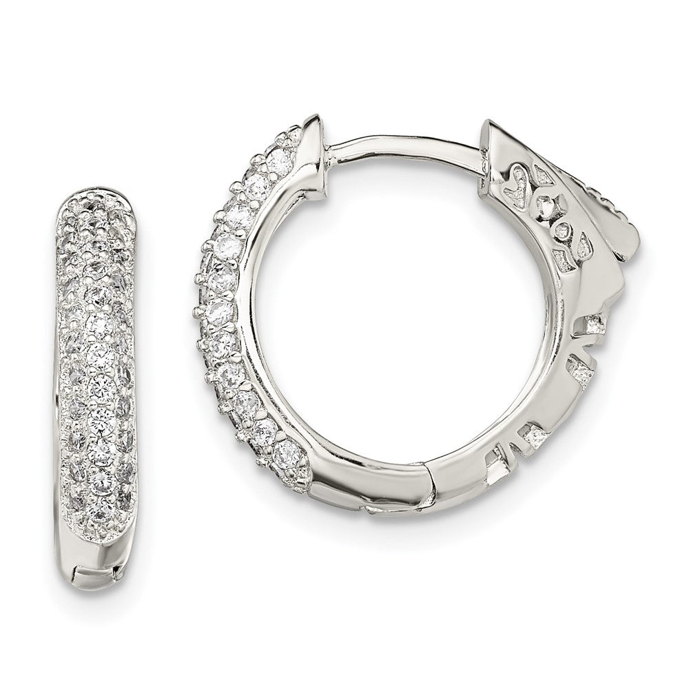 Sterling Silver Rhod-plated PavÂ CZ Safety Lock Hinged Hoop Earrings