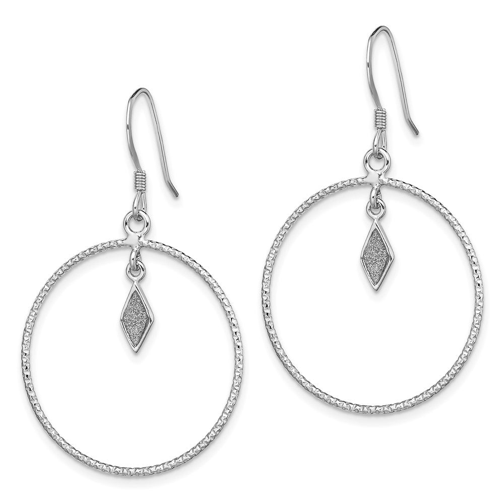 Sterling Silver Rhodium-plated D/C Glitter Enamel Circle Dangle Earrings