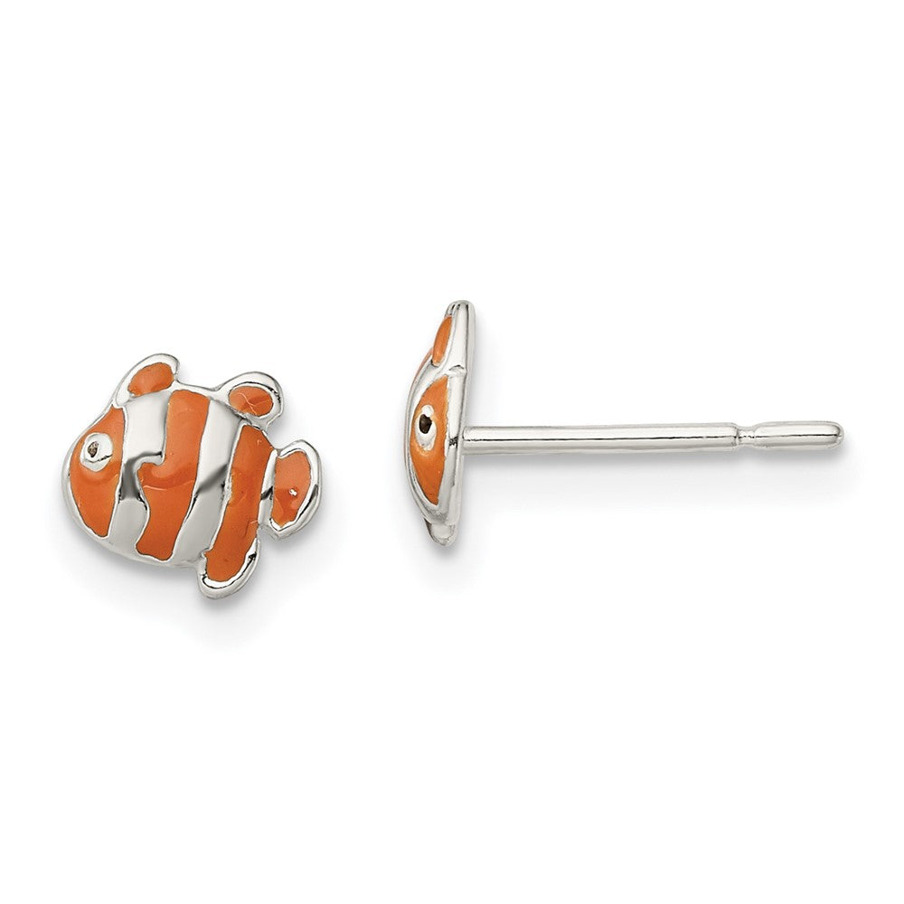 Sterling Silver Polished Enameled Clown Fish Post Earrings