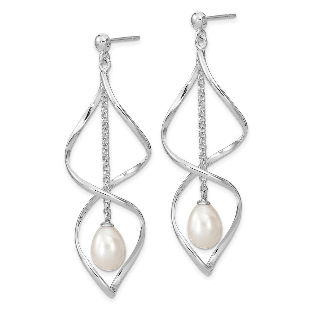 Sterling Silver Rhodium-plated 7- White Rice Freshwater Cultured Pearl Post Dangle Earring