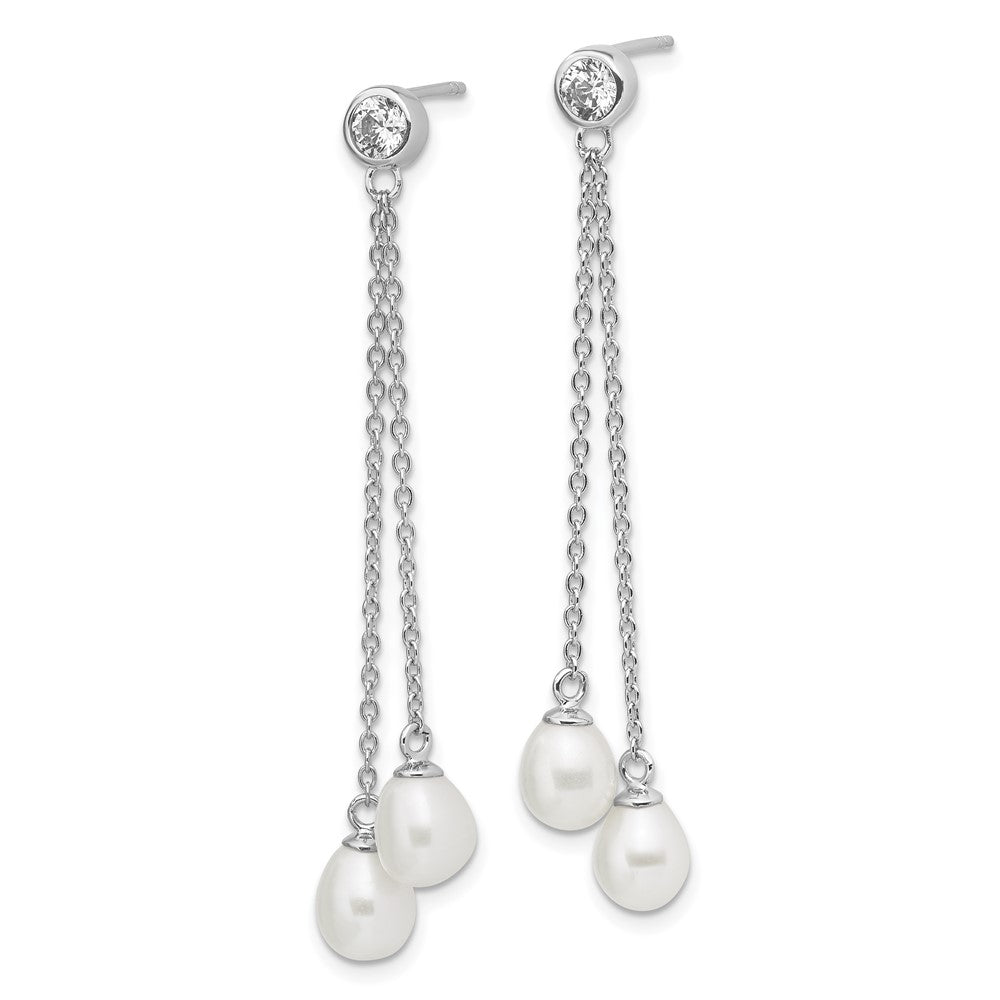 Sterling Silver Rhodium-plated 6- Rice FWC Pearl CZ Post Dangle Earrings